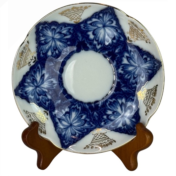 Vtg Black Cockerel Lomonosov SAUCER ONLY Russian Imperial Blue Gilt Accent 5.75" - Picture 2 of 8